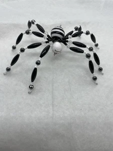 Beaded Christmas Spider Ornament Handcrafted  White & Black With Legend & Box - Picture 1 of 6