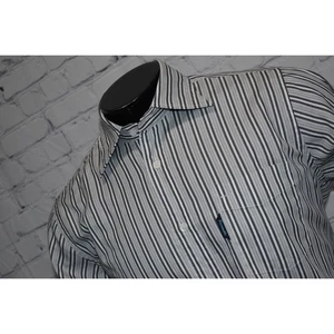 Faconnable Dress Shirt Mens Size Medium Gray Striped Cotton Front Pocket - Picture 1 of 5