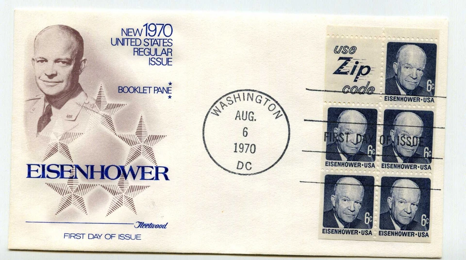 1393b S5 Dwight D Eisenhower pane of 5 'Use Zip Code' Fleetwood, FDC - Image 1 of 1