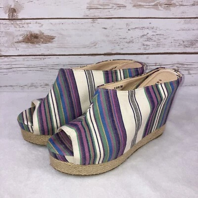 Zapatos de lavandería chinos Keep It Going de lona a rayas múltiples cuña punta abierta talla 9,5 M Foto 1 de 4