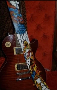 TATUAJE Correa de Guitarra de Cuero Asiático Oni Tigre Draogón Nubes Ajustable Hecho a Mano - Imagen 1 de 1
