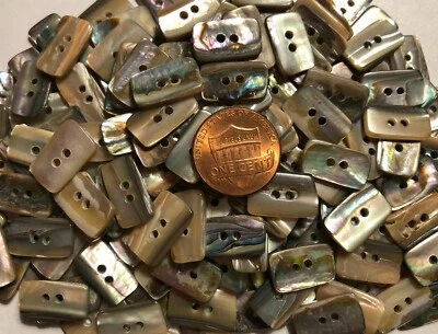 8 PC ONLY Rectangle Iridescent Abalone Shell Buttons 15mm Almost 5/8" Long 11681 - Image 1 of 4