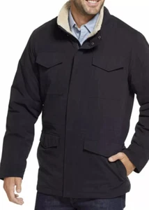 NWT IZOD MENS BLACK FIELD JACKET WITH SHERPA TRIM ~ SIZE LARGE ~ MSRP $160.00 - Picture 1 of 12