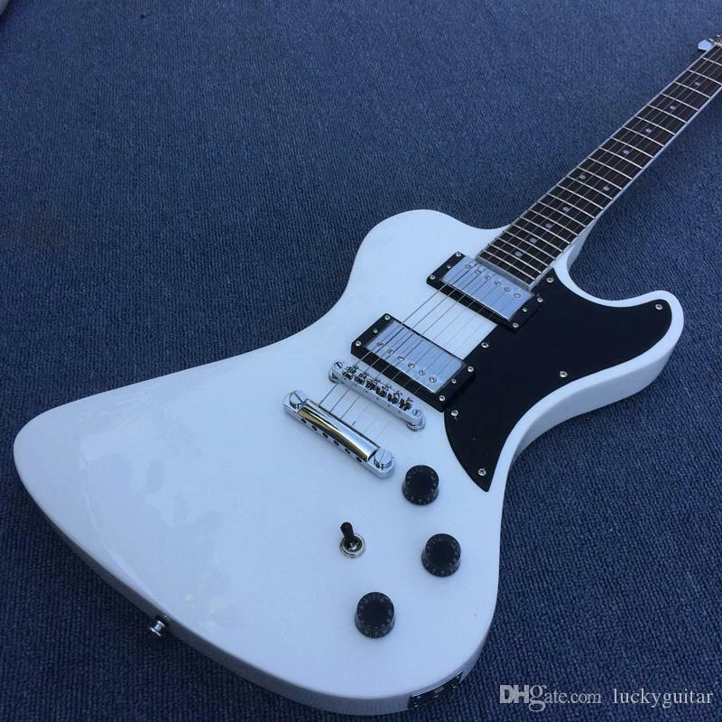 Guitarra elétrica branca em forma de Starshine loja personalizada preta guarda prata hardware - Imagem 1 de 4