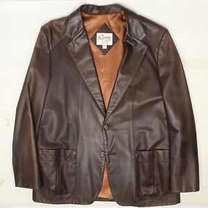 Remy Mens Leather Blazer Jacket 50L Brown 2 Button Sport Coat Made in USA 