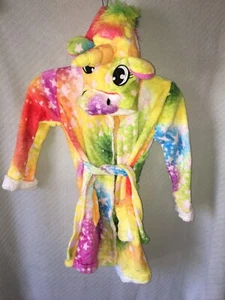 JAX & OLIVIA Yellow Rainbow Unicorn Hooded Multi-Color Fuzzy Cozy Robe Size 7 - Picture 1 of 10