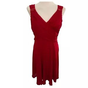 NEXT Red Ruched Wrap Empire Bust Flippy Evening Party Cocktail Dress Size 14 - Picture 1 of 21