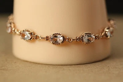 Brazalete de tenis de plata de ley 925 chapado en oro rosa circonita cúbica ovalada 9,5 gramos (BR5413) Foto 1 de 4