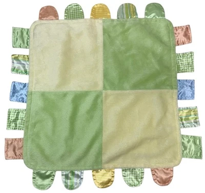 Cobertor de segurança Child of Mine amarelo verde cetim etiquetas aba patchwork pelúcia amoroso - Imagem 1 de 4