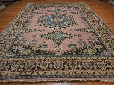 Alfombra turca Oushak, alfombra geométrica multicolor, alfombra bohemia hecha a mano, 9x12 pies Foto 1 de 4