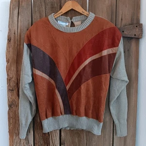 Suéter Pullover Leslie Fay Vintage Marrón Imitación Gamuza Frontal Mujer Talla 14 *A - Imagen 1 de 10