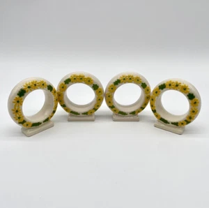 4 Vintage Yellow Daisy Sunflower Napkin Rings 60’s 70’s Ceramic MCM Cottagecore - Picture 1 of 10