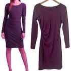 Theory Wool Long Sleeve Dress Knee Length Side Pleat Gathered Plum Womens 4