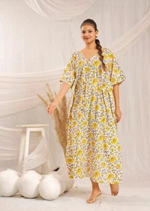 Maxi cubierta de playa larga floral india cómoda de algodón puro multicolor - Imagen 1 de 10