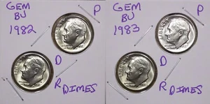 1982 P&D & 1983 P&D Roosevelt Dime Choice BU US (4 Coins) - Picture 1 of 6