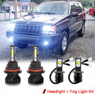 For Jeep Grand Cherokee 1993-1998 6000K LED Headlight High/Low + Fog Bulbs Combo - Image 1 of 4