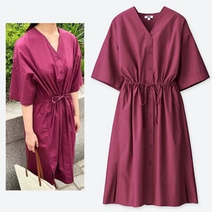 UNIQLO U Short Sleeve Cotton Shirt Dress in Wine Size Medium M - Picture 1 of 4
