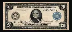 $20 1914 Large Size Blue Seal Federal Reserve Note Minneapolis (B130) - Picture 1 of 2