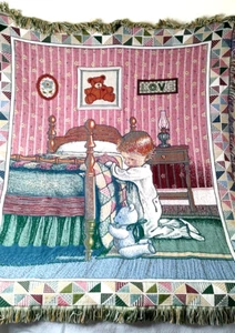 American Weavers Triple Woven Tapestry Throw "Bedtime Prayer" Blanket 50 x 60" - Afbeelding 1 van 9