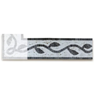 B0119P Mosaic Border Carrara Bardiglio Marble Whirlwind Leaf Listello Tile - Picture 1 of 7