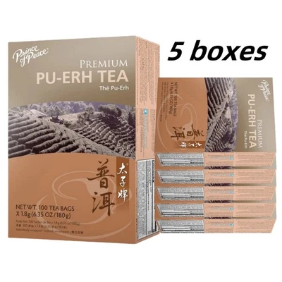 Premium Pu-erh Tea, 5 Boxes, 100 Tea Bags Each Box -Prince of Peace