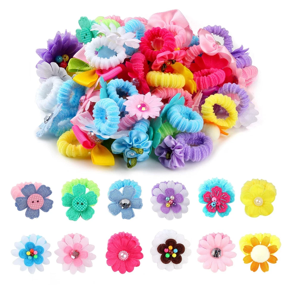 50 Pcs Elastic Hair Ties for Girls Cute Flower Toddler Hair Ties Multicolor C... - Image 1 of 4