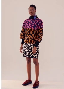 FARM Rio Leopard Pattern Sweater Dress High Neck Multicolored Sz L NWT - Picture 1 of 16