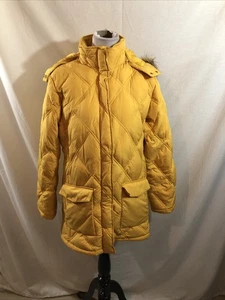 Lands End Yellow Goose Down Quilted Jacket With Hood - Womens L, Bust 23” - Picture 1 of 4
