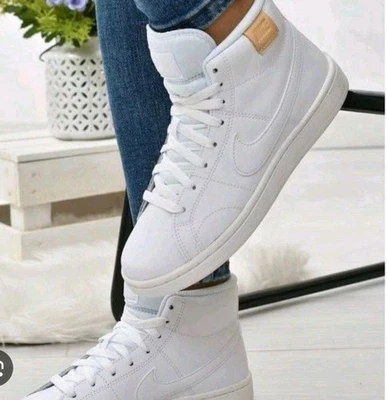 NIKE Womens COURT ROYALE 2 MID LACE-UP TRAINERS SNEAKERS SHOES WHITE SIZE 9 - Image 1 of 4