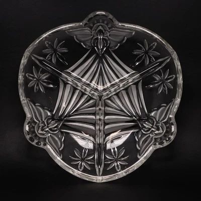 Plato de vidrio Gorham Crystal Holiday Angel of Peace 8" 3 secciones Candy Nut Relish Foto 1 de 4
