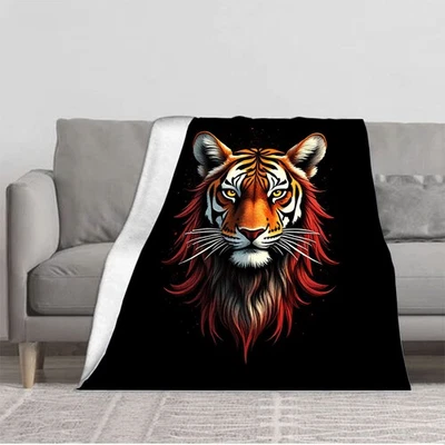 Durable  Warm Flannel Blanket - Cozy Tiger Pattern Design for Sofa Travel Bed - Image 1 of 4
