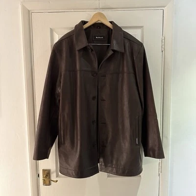 Ben Sherman Brown 100% Leather Button Up Long Blazer Jacket Coat size large  - Image 1 of 4