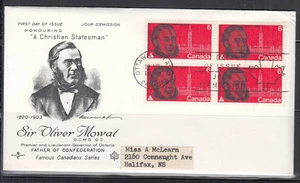 Canada Scott 517 Blk 4 Rose Craft FDC - Sir Oliver Mowat - Picture 1 of 1