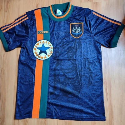 NEWCASTLE UNITED 1997 1998 RETRO VINTAGE FOOTBALL Soccer JERSEY AWAY Sz XXL Blue - Image 1 of 4
