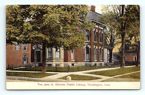 Postcard Iowa Jane A. Chilcote Public Library Building Washington, IA 1909 - Picture 1 of 3