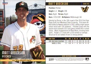Matt Anderson 2017 Choice West Virginia Power #25 RC *AutographDen* FREE SHIP - Picture 1 of 1