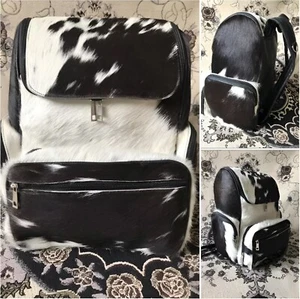 Black Cowhide Diaper Bag – Hair-On Leather Travel Backpack | Western Chic - Picture 1 of 6