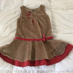 JEAN BOURGET TODDLER GIRLS DRESS SIZE 2 TAN PINK RED - Picture 1 of 6