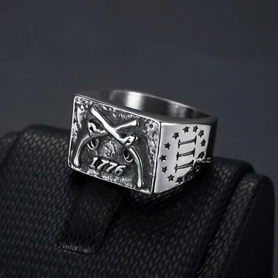 Anillo de pistola calavera vaquero occidental punk motociclista de acero inoxidable para hombre talla 7-15 regalo Foto 1 de 4