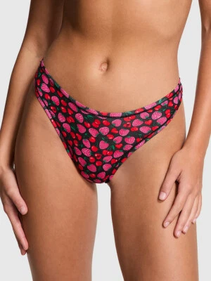 Victoria's Secret PINK - M Smooth Cotton High-Leg Thong Black Cherry Strawberry - Image 1 of 3
