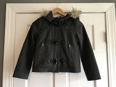 Gap Kids Gray Toggle Faux Fur Hood Wool Jacket Coat Girls Size Medium - Image 1 of 4