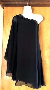 WOMEN'S BISOU BISOU BLACK ONE SHOULDER SLEEVE SHIFT EVENING COCKTAIL DRESS - 4 - Picture 1 of 12