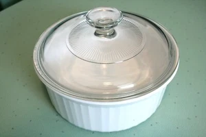 Corning Ware French White F-5-B 1.5QT 1.6L Round Casserole Dish Ribbed G-5-C Lid - Picture 1 of 6