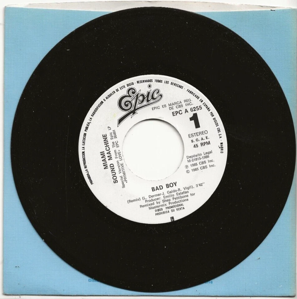 GLORIA ESTEFAN MIAMI SOUND MACHINE BAD BOY SPAIN PROMO SINGLE FROM 1986, MINT - Image 1 of 1