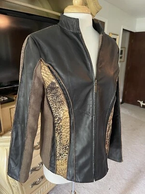 KOOS OF COURSE Leather cheetah Zipper Jacket-Browns-SZ M Pockets Woman’s Coat 40 - Image 1 of 4