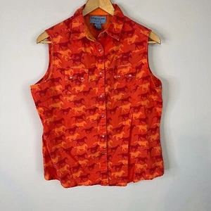 Vintage Wrangler Blues Horse ärmelloses Top groß orange Perlen Druckknopf Rodeo - Bild 1 von 15
