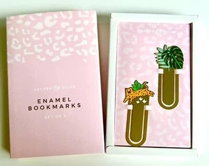 NIB Archer & Olive Set Of Two Enamel Bookmarks Cheetah Friendship Bookish Gift - Picture 1 of 1
