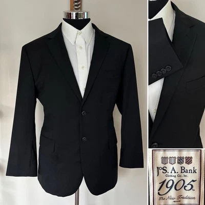 Jos A Bank 1905 Mens Two-Button Black Blazer Wool Sport Coat Jacket Size 44S - Image 1 of 4