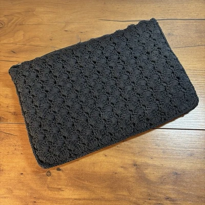 Винтажная негабаритная сумка-клатч черный шнур вязаный 1940-е застежка-молния середина века - Изображение 1 из 4