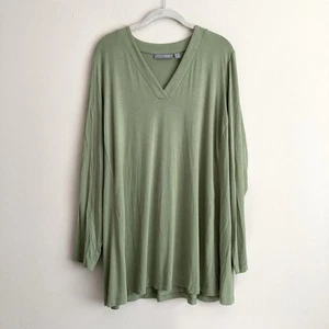 Susan Graver Lifestyle Womens Plus V-Neck Tunic Top Green Size 2X Soft Knit - Picture 1 of 9